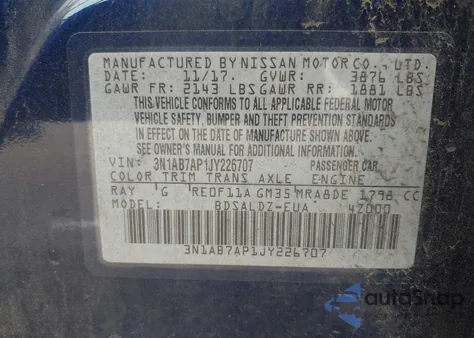 2018 Nissan Sentra Sv from USA, damaged, VIN 3N1AB7AP1JY226707